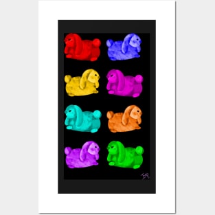 Luv Bunnies Galore - Rainbow on Black Background Posters and Art